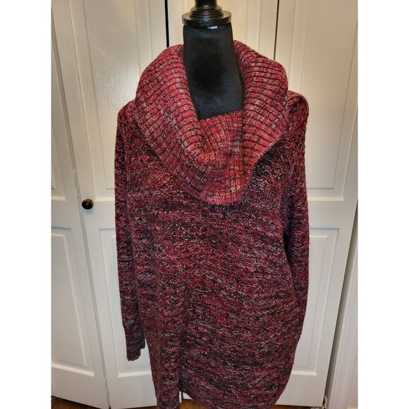 Burgundy/Gray Chunky Knit Cowl Neck/Off Shoulder Sweater Tunic XL Y2K Fall Retro - Picture 4 of 7